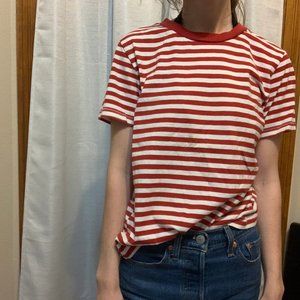 red and white striped tee